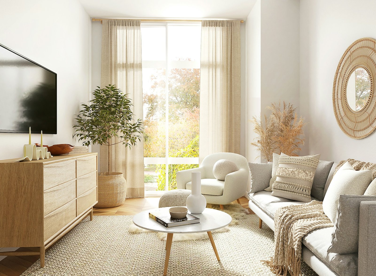 Sofa von der Seite in einem Wohnzimmer